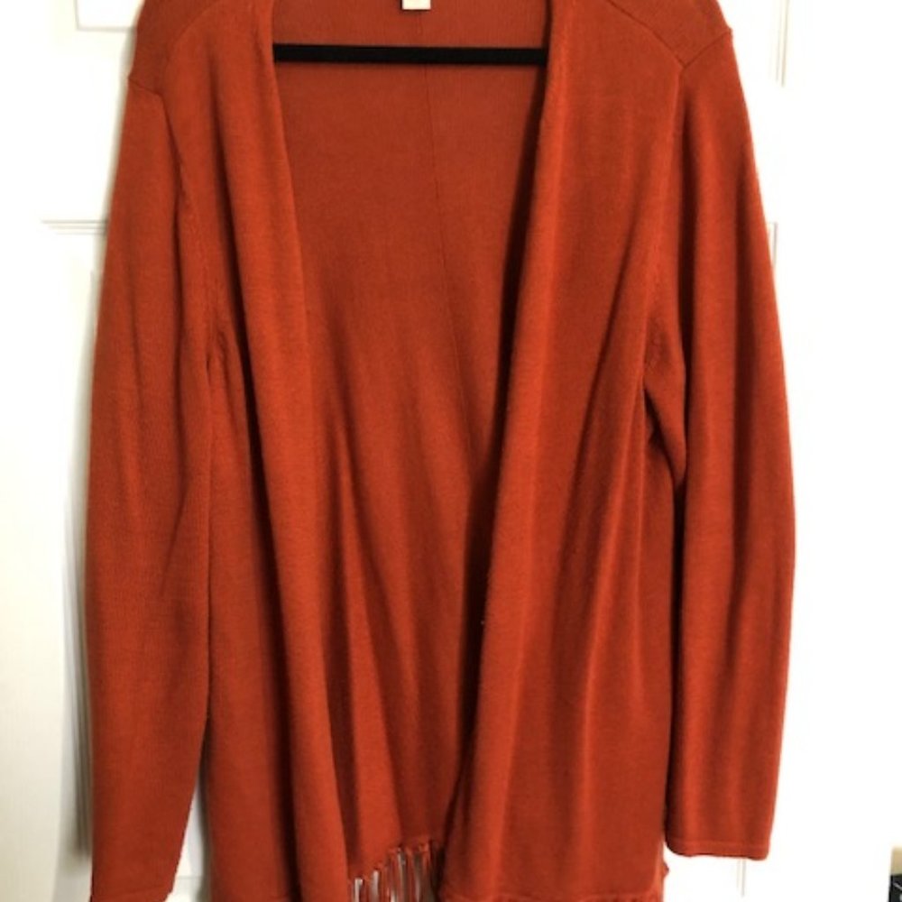 Chico's Rust Cardigan with Fringe Hem-Size 3